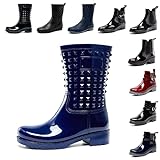 Gummistiefel Damen Halbhoch Wasserdicht Regenstiefel Frauen Anti-Rutsch Wellington Boots Outdoor Gartenschuhe Beiläufig 3-Blau EU39