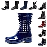 Gummistiefel Damen Halbhoch Wasserdicht Regenstiefel Frauen Anti-Rutsch Wellington Boots Outdoor Gartenschuhe Beiläufig 3-Blau EU39