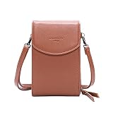 Gallantry – Umhängetasche für Handy Frauen – Mini Smartphone Tasche mit Reißverschluss bis zu 6,5 Zoll für iPhone 12 13 Pro – Multifunktionale Karte aus PU-Leder leicht – Chic, braun, S,