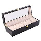 WTTCD Uhrenbox 6 Gitter Holz Uhrenbox Retro Uhrenvitrine Metallschloss Aufbewahrungsbox Mit Transparentem Glasdeckel 31*11*8C