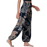 Eaylis Damen Mode Haremshose Pumphose Ballonhose Pluderhose Yogahose Aladinhose Harem Sommerhose mit Stoffgürtel Flow