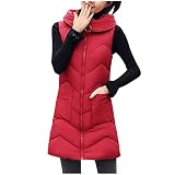 Overdose Damen Mantel Vest Jacke Kapuzenjacke Slim Fit Ärmellos Einfarbig Reißverschluss Herbst und Winter Weste Mittlere Länge mit Kapuze Outdoorjacke Warme Baumwolljacke C
