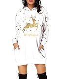 Auxo Damen Pullover Weihnachts Hoodies Kleid Langarm Sweatshirt Kapuzenpullover Weihnachtspullover 05-Weiß M