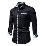 Yiartion Herren Business Hemd Retro Bedrucktes Hemden Freizeit Bügelleicht Langarmhemd Slim Fit Geschäft Hemden Button Down Kleid Arbeitsshirts Revers Businesshemd Strickjacke für M