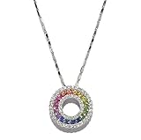 Atemberaubender Damen-Anhänger mit zertifizierten Diamanten und farbigen Saphiren in 18-karätigem Weißgold und 45 cm lange italienische Kette aus massivem G