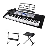61 Tasten Keyboard Klavier Set, Electronic Tastatur Klavier Digital Piano Kit mit Klavier Ständer, Sitzbank, Notenblattständer, Mik