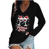 Weihnachten damenblusen Langarm elegant Tshirt Damen Oversize Kurzarm Hemden elegant weiße Longbluse fokuhila Shirt Stillshirt Langarm Langarmshirt Langarmshirt Damen Herbst Pullover D