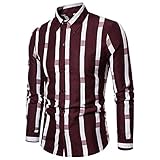 FUZHA Herren Hemd Casual Shirts Fit Langarm Vertical Stripes Karierte Hemd Karohemd Herren Trachtenhemd Freizeit Business Party Hemd Slim-Fit Business Hochzeit, Freizeit - Langarm H