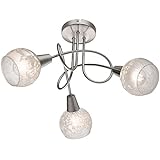Deckenleuchte 3-flammig Metall silber Wohnzimmer Design Deckenlampe mit Glasspots, Glasschirme Eisblumendekor, 3x E14, DxH 39x24,6