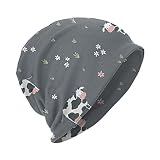 Blesday Coole Strickmütze für Kinder mit Kuhmuster, für den täglichen Gebrauch, Baggy-Totenkopf-Mütze für Jungen und Mädchen (3–15 Jahre), Schw