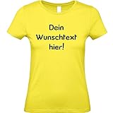 Shirt-Panda Damen T-Shirt mit Wunschtext Wunschdruck · Brust und oder Rücken Druck Personalisiert Personalisierbar Sprüche Anpassen Women Wunschname Frauen Neon Gelb 2XL