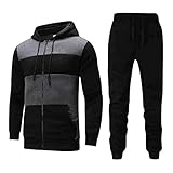 Herren Trainingsanzug Set Jogginganzug Baumwolle Männer Sportanzug mit Kapuze Herren Hoodie Anzug Und Sporthose Lässig Splice Kapuzenjacke Jogging Sportswear Kapuzenpullover Langarm Zip Freizeitanzug