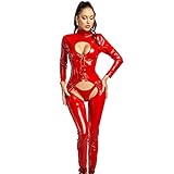 ZLZNX Sexy Damen PU-Leder Aushöhlen Fest Siamese Hose Nachtclub Bar DS Bühne Kostüme,M