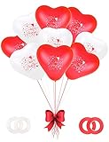 yumcute Just Married Luftballons, 50 Stück Herzluftballons Rot Weiß, Luftballons Hochzeit, für Hochzeit Verlobung Valentinstag Party Deko, Latex Herz Ballon 12