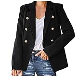 FULLSUNNY Damen Elegant Langarm Blazer Mode Frauen Einfarbig Casual Anzug Temperament Knopf Langarm Jacke Mit Kragen (Schwarz, XXXL)