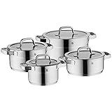 WMF Compact Cuisine Topfset Induktion 4-teilig, Kochtopf Set mit Glasdeckel, Cromargan Edelstahl poliert, Töpfe Set unbeschichtet, Innenskalierung