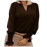 GOKOMO Damen Einfarbig V-Ausschnitt Shirt Langarm Schmales Elegant Oberteil Langarm Oberteil Elegant Neues Bottoming-Shirt Lässige Tops für Frühling und Herbst(XXL,Schwarz)