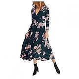 Damen Abendkleid Große Größen Partykleid Hohe Taillen Lose Wickelkleid Langes Kleid Edel Elegant Stilvolles Frauenkleid Cocktail Kleid Business Casual Kleider Blumen Maxikleid Kleid A Linie Midik