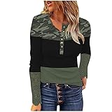 Damen Langarmshirts Rundhals Basic Oberteile Mit Spitze Sleeves Slim Fit Einfarbig T-Shirt Top Button Sweatshirt Shirt Farbblock Bluse Casual Lose Oversize Pullover Elegant Herbst Lässiges Sw