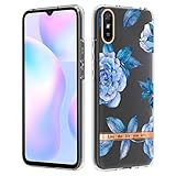 Lavender1 Handyhülle für Xiaomi Redmi 9A Hülle Schutzhülle Transparent Bumper Blumen Marmor Weich Case mit Xiaomi Redmi 9A Cover Silikon Dünn Klar IMD Handytasche Schutz für Redmi 9A (E,RM 9A)