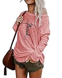 Damen Langarmshirts Sweatshirt Damen T-Shirts Blusen Herbst und Winter Sexy Lässig Oberteile Einfarbig, Brief, Drucke(C-Rosa,l)
