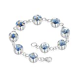 Armband Sterling-Silber 925 Kettenglieder rund echte Vergissmeinnichtblüten eingelassen Geschenkbox