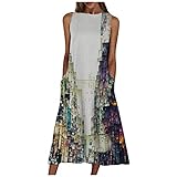 DFDLNL Damen Kleid Plus Size Kleider für Frauen Print Casual Kurzarm Loses Kleid Knöchellange Kleider XL C