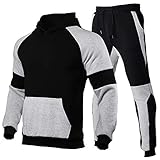 Axiamoncha Herren 2 Stück Color Block Mode Casual Zipper Sweatshirt Winter Langarm Tasche vorne mit Kapuze + elastischer Kordelzug Hose, hellgrau schwarz, M