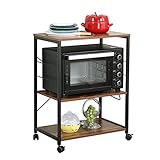 soges Servierwagen Küchenwagen aus Stahlgestell,Oberfläsche jedes Regal aus Hochwertigen Holzwerkstoffen,mit 3 Regalböden und Rollen,als Speicherwagen Beistellwagen für Hause Büro,60 * 40 * 80CM