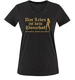 Comedy Shirts - Das Leben ist kein Ponyhof - Damen V-Neck T-Shirt - Schwarz/Gold Gr. XXL