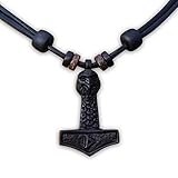 HANA LIMA ® Thorshammer Thor Hammer Mjölnir Holzschnitzerei Lederkette Halsk