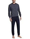 Schiesser Zweiteiliger Herren Schlafanzug lang mit Bündchen, Blau (Dunkel blau 803), XL/54