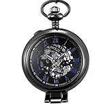 CHNOI Edelstahl Männer Taschenuhr Skeleton Zifferblatt Silber Hand Wind Mechanische Männliche Kette Uhren (Color : A)