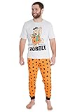 The Flintstones Herren Pyjama Lang, Fred Flintstone Herren Schlafanzug, Baumwolle Pyjama Herren und Teenager Jungen M-2XL (XL, Grau & Orange)