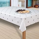 laro Wachstuch-Tischdecke Sterne Weihnachten Weihnachts-Motive PVC Wachstischdecke Eckig Meterware Wasserabweisend Abwischbar |21|, Muster:Sterne Weiss-Silber, Größe:85x85