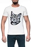 Psychedelisch Katze 3D Jahrgang Bewirken Herren Weiß T-Shirt Kurzarm Men's White T-Shirt 4XL