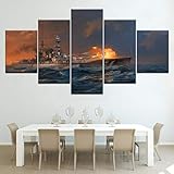 chengcheng Leinwand Poster Modulares Wohnzimmer Home Decor 5 Stück World of Warships Gemälde Wandkunst Schiff Spiel Ab