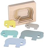 Kindsgut Tier-Puzzle, Lagen-Puzzle, Motorik-Spielzeug aus Holz, praktische Größe für zuhause und unterwegs, E