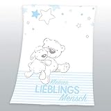 Flauschdecke Motiv : Kleiner Lieblingsmensch 75x100 cm Kuscheldecke Babydecke Schmusedecke (blau)