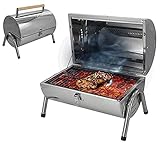Edelstahl BBQ Holzkohlegrill mit großer Doppelgrillfläche Tischgrill Grill Klappgrill Grilltonne Silber Picknick Camping