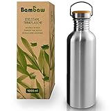 Bambaw Trinkflasche 1l Edelstahl | Langlebige Wasserflasche 1l| Wiederverwendbare öko Wasserflasche | Für Camping & Lagerfeuer | Trinkflasche Metall ohne Plastik | Sp