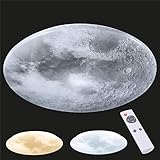 proventa® LED Mond Deckenleuchte Ø 60 cm mit Fernbedienung, 30 Watt, Lichtfarbe von 3.000-5.500 K einstellbar, stufenlos dimmbar, Nachtlichtfunk
