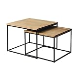 Original BestLoft® 2er-Set Couchtisch Twinsburg aus edler Eiche Industriedesign (Eiche Hell Natur + Gestell Schwarz)