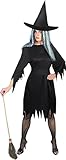 Smiffys, Damen Halloween! Smiffys Kostüm Gruselige Hexe, Schwarz, mit Kleid, Gürtel und Hut, Black, Größe: 44-46 (Large)