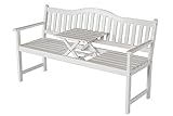 VILLANA Gartenbank aus hochwertigem Akazienholz, weiß lackiert, 152 x 59 x 86 cm, für 2-3 Personen, inkl. kleinem integrierten Ausklapptisch, Kaffeetisch, Holzbank, außergewöhnliches Desig