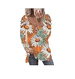 ZRABCD Damen V-Ausschnitt Lange Ärmel Bedruckt Lässig Shirt Frau T-Shirt Für Frauen Reißverschluss-Oberteile Dehnbar/H/M