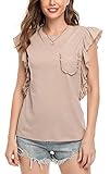MISS MOLY T Shirt Damen Shirt Sommer Oberteile Bluse Tshirt mit Brusttasche Rosa M
