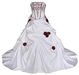 Romantic-Fashion Brautkleid Hochzeitskleid Zweifarbig Weiß/Bordeauxrot A-Linie Satin Trägerlos Modell PL0500 Größe 34