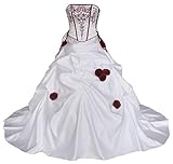 Romantic-Fashion Brautkleid Hochzeitskleid Zweifarbig Weiß/Bordeauxrot A-Linie Satin Trägerlos Modell PL0500 Größe 34