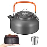 Awroutdoor Camping Teekessel Kaffeekanne Wasserkocher Outdoor Geschirr Set mit 0.8 L Teekanne und 180 ml Edelstahlbecher Camping Kochgeschirr Set idea für Outdoor Picknick W